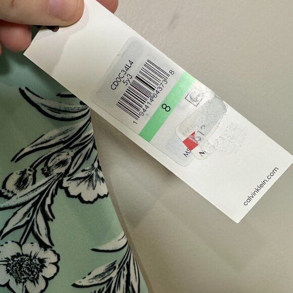 Calvin Klein Floral A-Line Midi Sleeveless Dress Size 8 Teal Work Career NWT - Picture 6 of 10